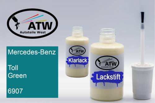 Mercedes-Benz, Toll Green, 6907: 20ml Lackstift + 20ml Klarlack - Set, von ATW Autoteile West.